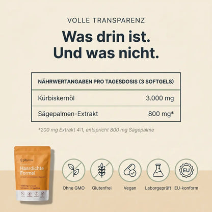 Phyrow® Kürbiskernöl & Sägepalme Kapseln für maximale Haardichte