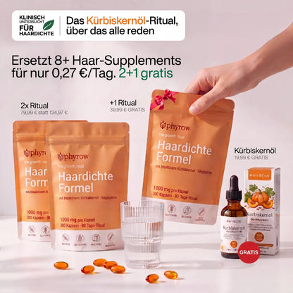 Phyrow® Kürbiskernöl & Sägepalme Kapseln für maximale Haardichte