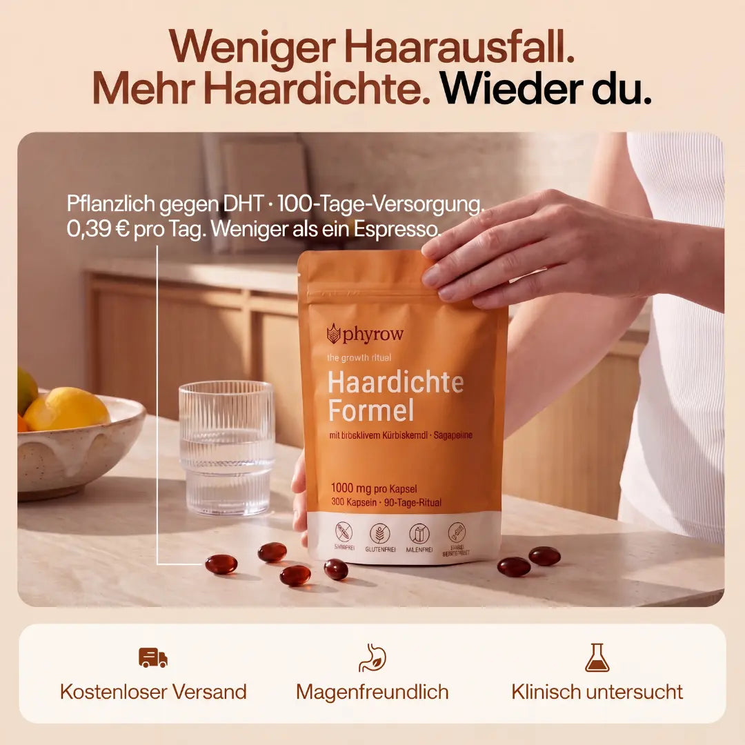 Phyrow® Kürbiskernöl & Sägepalme Kapseln für maximale Haardichte
