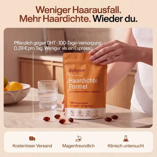 Phyrow® Kürbiskernöl & Sägepalme Kapseln für maximale Haardichte