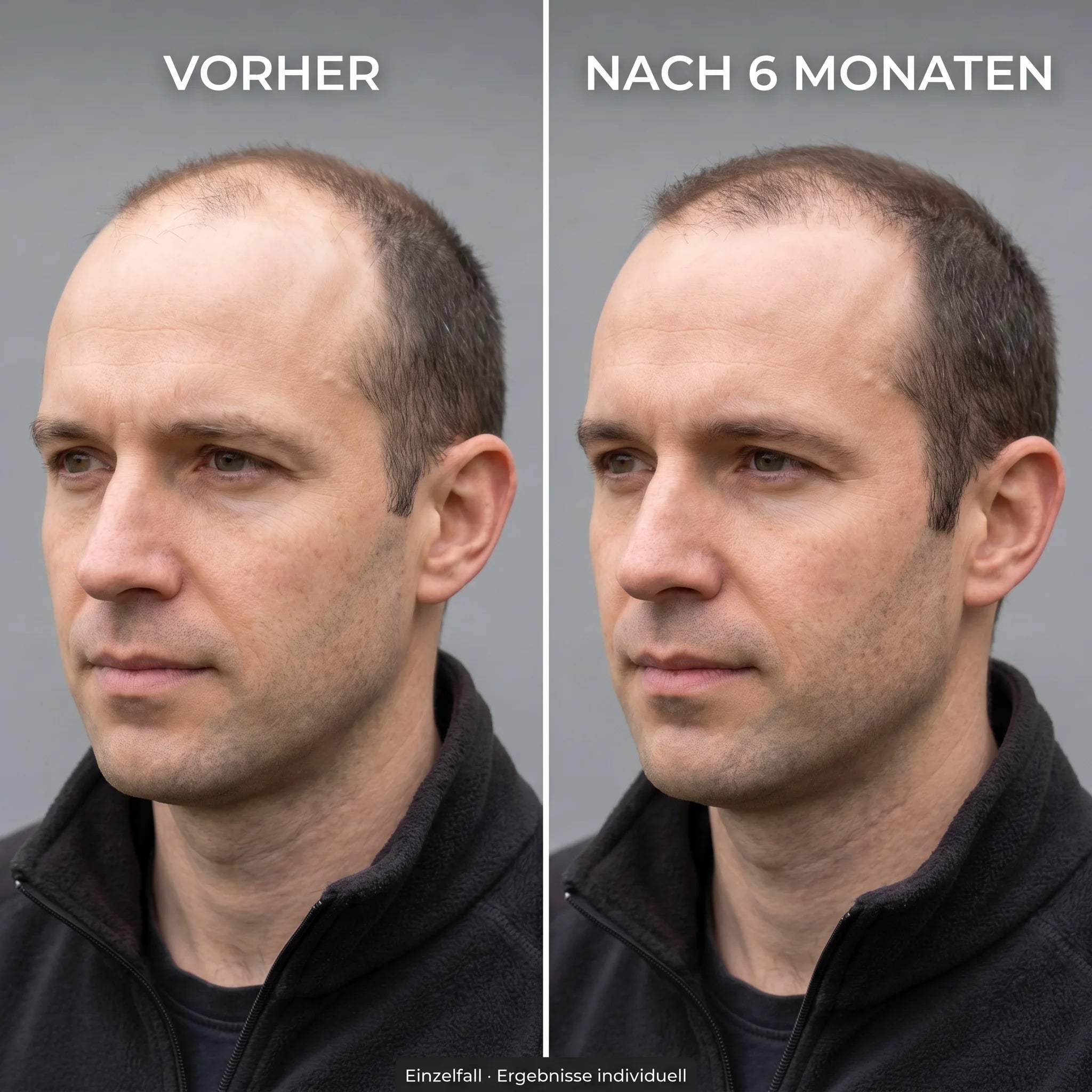 Vorher-Nachher Schläfen, Dreiviertelprofil. Einzelfall, Ergebnisse individuell.