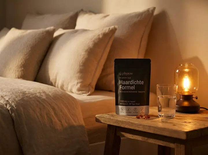 Das Phyrow Nacht-Ritual: 3 Softgels pro Abend. Mit einem Glas Wasser. Fertig.